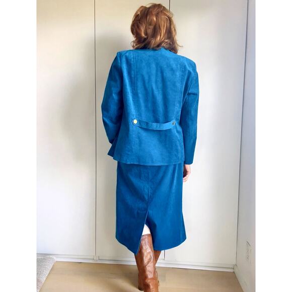 Vintage 80s Ultra Suede Womens Suit Blue Union Made Skirt/Blazer Set Size Large - Picture 8 of 13